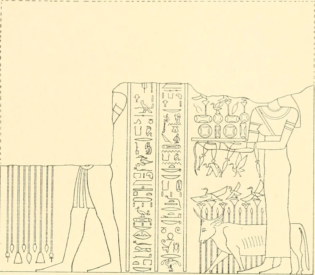 An illustration from Catalogue des monuments et inscriptions de l'Égypte antique / publié sous les auspices de S.A. Abbas II Helmi par la direction générale du Service des antiquités [de l'Égypte] ; par J. de Morgan, U. Bouriant, G. Legrain, G. Jéquier, A. Barsanti, 1894, leaf 56