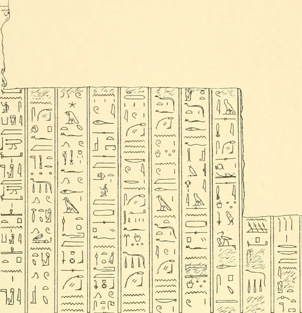 An illustration from Catalogue des monuments et inscriptions de l'Égypte antique / publié sous les auspices de S.A. Abbas II Helmi par la direction générale du Service des antiquités [de l'Égypte] ; par J. de Morgan, U. Bouriant, G. Legrain, G. Jéquier, A. Barsanti, 1894, leaf 57