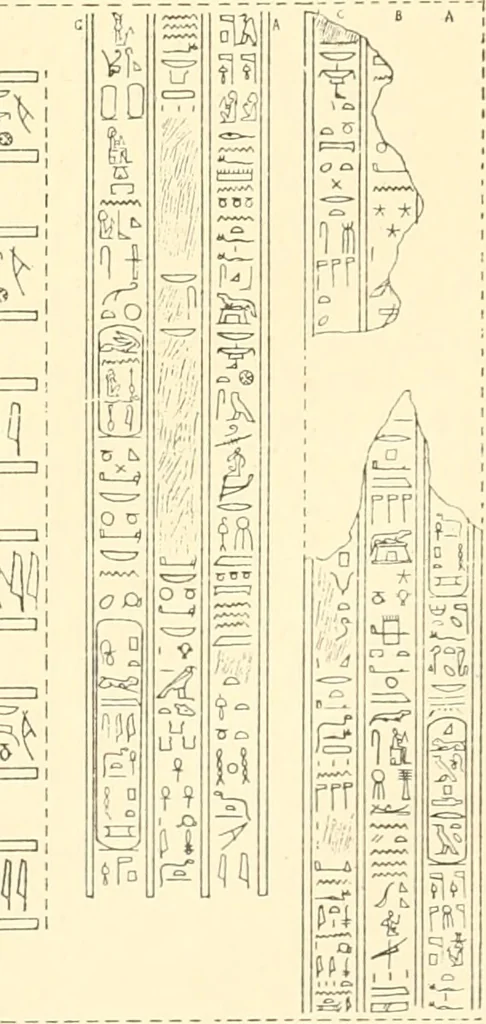An illustration from Catalogue des monuments et inscriptions de l'Égypte antique / publié sous les auspices de S.A. Abbas II Helmi par la direction générale du Service des antiquités [de l'Égypte] ; par J. de Morgan, U. Bouriant, G. Legrain, G. Jéquier, A. Barsanti, 1894, leaf 60