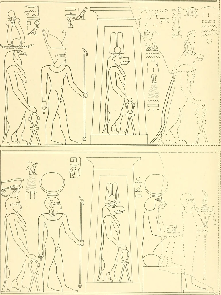 An illustration from Catalogue des monuments et inscriptions de l'Égypte antique / publié sous les auspices de S.A. Abbas II Helmi par la direction générale du Service des antiquités [de l'Égypte] ; par J. de Morgan, U. Bouriant, G. Legrain, G. Jéquier, A. Barsanti, 1894, leaf 63