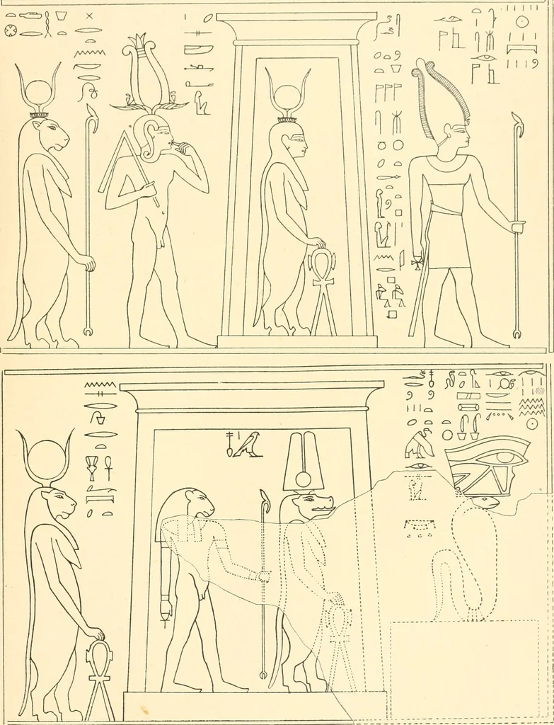 An illustration from Catalogue des monuments et inscriptions de l'Égypte antique / publié sous les auspices de S.A. Abbas II Helmi par la direction générale du Service des antiquités [de l'Égypte] ; par J. de Morgan, U. Bouriant, G. Legrain, G. Jéquier, A. Barsanti, 1894, leaf 64
