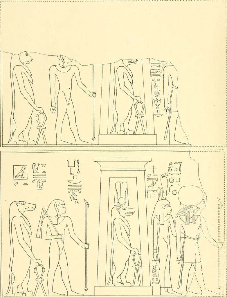 An illustration from Catalogue des monuments et inscriptions de l'Égypte antique / publié sous les auspices de S.A. Abbas II Helmi par la direction générale du Service des antiquités [de l'Égypte] ; par J. de Morgan, U. Bouriant, G. Legrain, G. Jéquier, A. Barsanti, 1894, leaf 65
