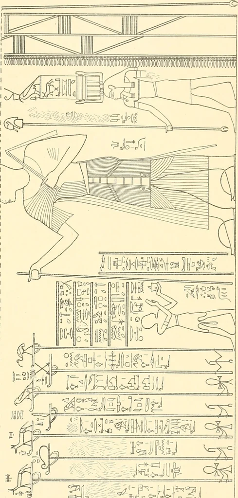 An illustration from Catalogue des monuments et inscriptions de l'Égypte antique / publié sous les auspices de S.A. Abbas II Helmi par la direction générale du Service des antiquités [de l'Égypte] ; par J. de Morgan, U. Bouriant, G. Legrain, G. Jéquier, A. Barsanti, 1894, leaf 86