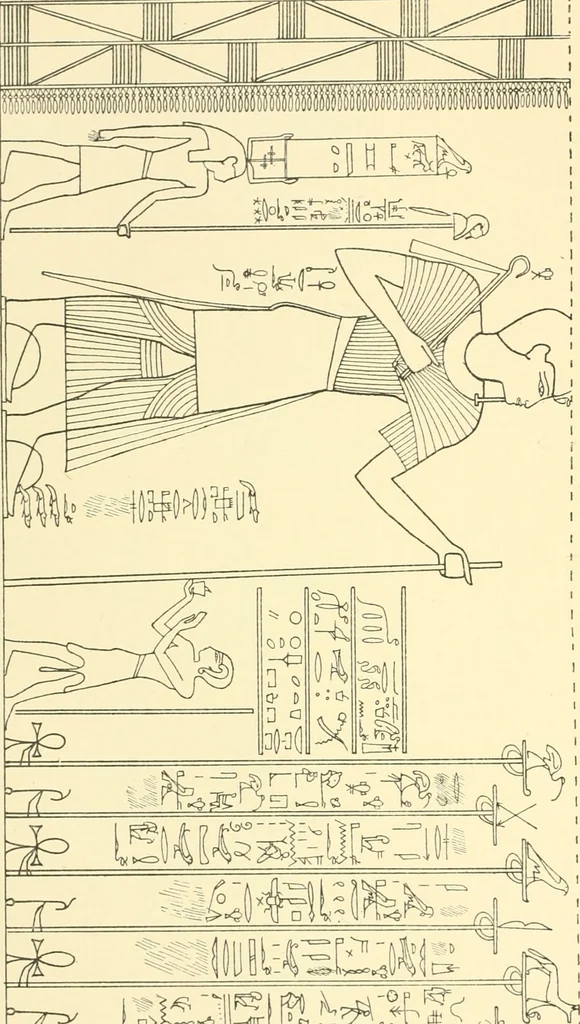 An illustration from Catalogue des monuments et inscriptions de l'Égypte antique / publié sous les auspices de S.A. Abbas II Helmi par la direction générale du Service des antiquités [de l'Égypte] ; par J. de Morgan, U. Bouriant, G. Legrain, G. Jéquier, A. Barsanti, 1894, leaf 87