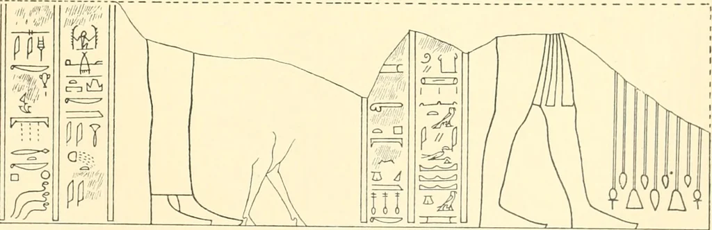 An illustration from Catalogue des monuments et inscriptions de l'Égypte antique / publié sous les auspices de S.A. Abbas II Helmi par la direction générale du Service des antiquités [de l'Égypte] ; par J. de Morgan, U. Bouriant, G. Legrain, G. Jéquier, A. Barsanti, 1894, leaf 88