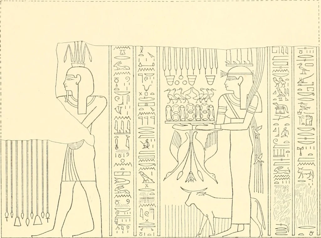 An illustration from Catalogue des monuments et inscriptions de l'Égypte antique / publié sous les auspices de S.A. Abbas II Helmi par la direction générale du Service des antiquités [de l'Égypte] ; par J. de Morgan, U. Bouriant, G. Legrain, G. Jéquier, A. Barsanti, 1894, leaf 90