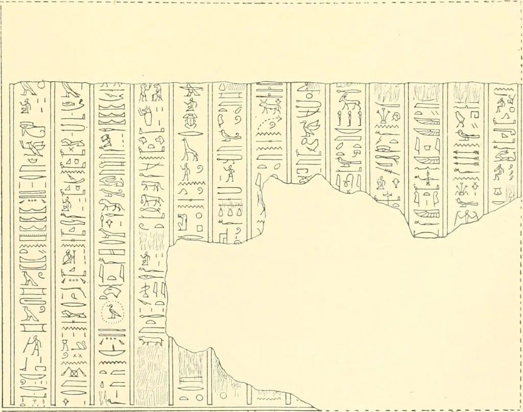 An illustration from Catalogue des monuments et inscriptions de l'Égypte antique / publié sous les auspices de S.A. Abbas II Helmi par la direction générale du Service des antiquités [de l'Égypte] ; par J. de Morgan, U. Bouriant, G. Legrain, G. Jéquier, A. Barsanti, 1894, leaf 90