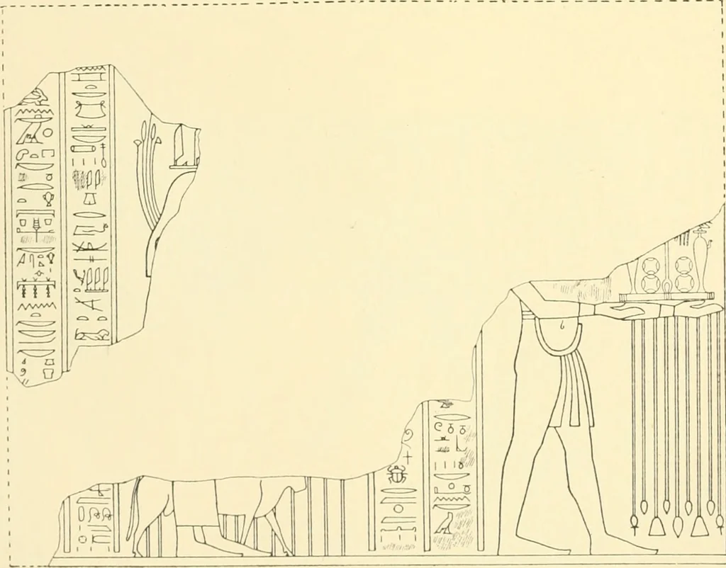 An illustration from Catalogue des monuments et inscriptions de l'Égypte antique / publié sous les auspices de S.A. Abbas II Helmi par la direction générale du Service des antiquités [de l'Égypte] ; par J. de Morgan, U. Bouriant, G. Legrain, G. Jéquier, A. Barsanti, 1894, leaf 91