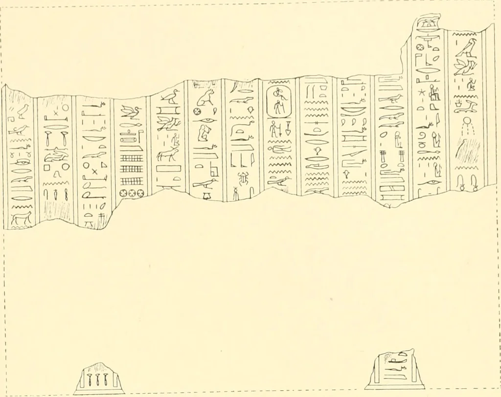 An illustration from Catalogue des monuments et inscriptions de l'Égypte antique / publié sous les auspices de S.A. Abbas II Helmi par la direction générale du Service des antiquités [de l'Égypte] ; par J. de Morgan, U. Bouriant, G. Legrain, G. Jéquier, A. Barsanti, 1894, leaf 92