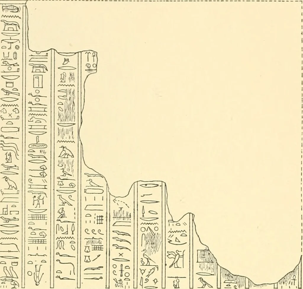 An illustration from Catalogue des monuments et inscriptions de l'Égypte antique / publié sous les auspices de S.A. Abbas II Helmi par la direction générale du Service des antiquités [de l'Égypte] ; par J. de Morgan, U. Bouriant, G. Legrain, G. Jéquier, A. Barsanti, 1894, leaf 95