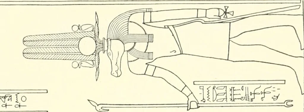 An illustration from Catalogue des monuments et inscriptions de l'Égypte antique / publié sous les auspices de S.A. Abbas II Helmi par la direction générale du Service des antiquités [de l'Égypte] ; par J. de Morgan, U. Bouriant, G. Legrain, G. Jéquier, A. Barsanti, 1894, leaf 106