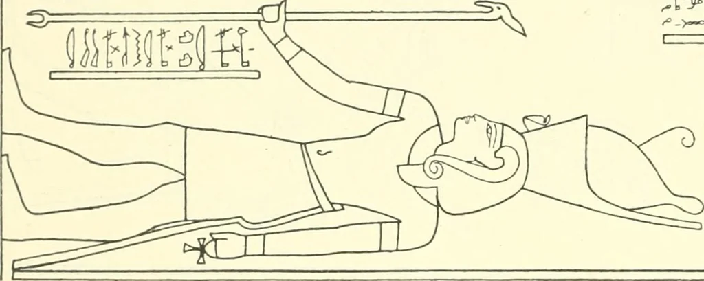 An illustration from Catalogue des monuments et inscriptions de l'Égypte antique / publié sous les auspices de S.A. Abbas II Helmi par la direction générale du Service des antiquités [de l'Égypte] ; par J. de Morgan, U. Bouriant, G. Legrain, G. Jéquier, A. Barsanti, 1894, leaf 107