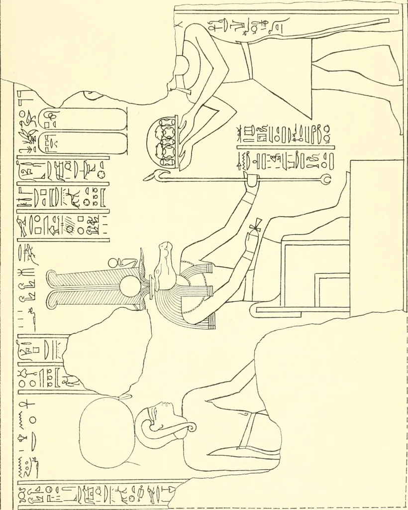 An illustration from Catalogue des monuments et inscriptions de l'Égypte antique / publié sous les auspices de S.A. Abbas II Helmi par la direction générale du Service des antiquités [de l'Égypte] ; par J. de Morgan, U. Bouriant, G. Legrain, G. Jéquier, A. Barsanti, 1894, leaf 112