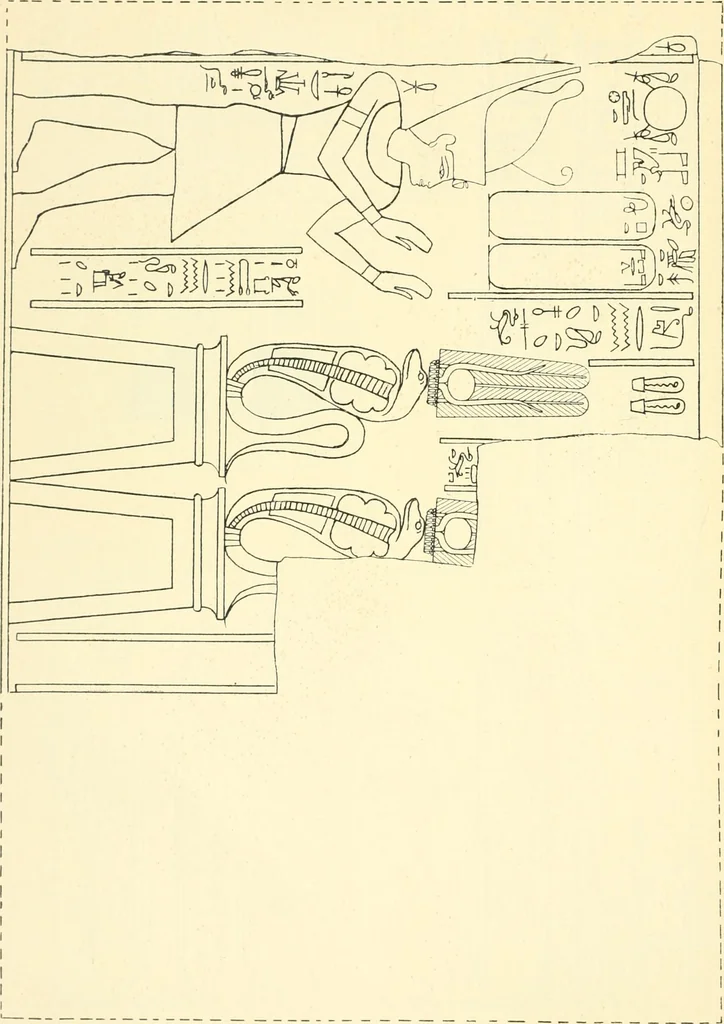 An illustration from Catalogue des monuments et inscriptions de l'Égypte antique / publié sous les auspices de S.A. Abbas II Helmi par la direction générale du Service des antiquités [de l'Égypte] ; par J. de Morgan, U. Bouriant, G. Legrain, G. Jéquier, A. Barsanti, 1894, leaf 123