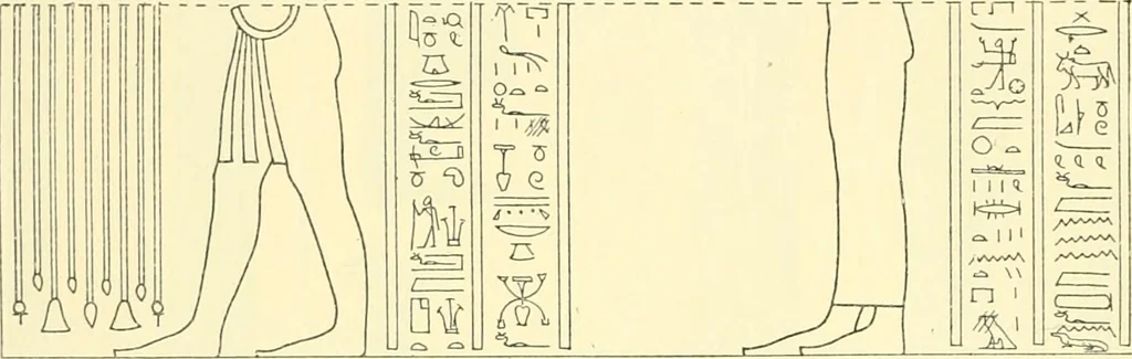 An illustration from Catalogue des monuments et inscriptions de l'Égypte antique / publié sous les auspices de S.A. Abbas II Helmi par la direction générale du Service des antiquités [de l'Égypte] ; par J. de Morgan, U. Bouriant, G. Legrain, G. Jéquier, A. Barsanti, 1894, leaf 129