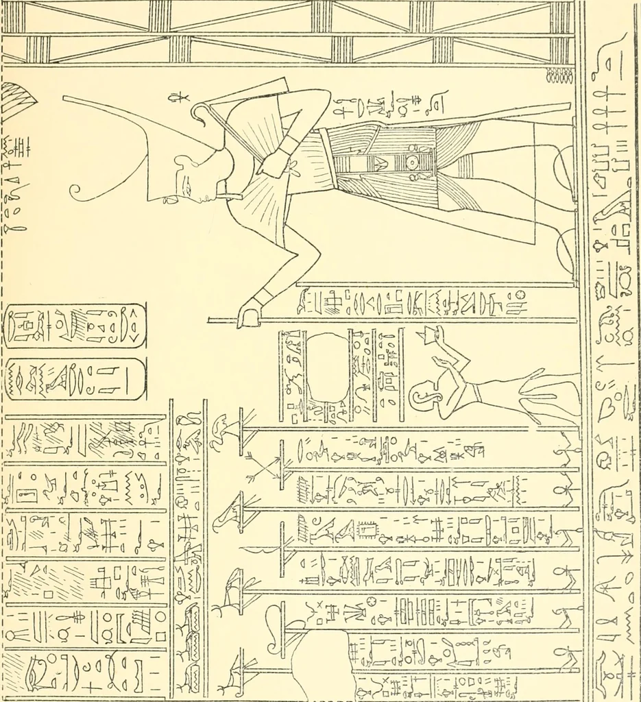 An illustration from Catalogue des monuments et inscriptions de l'Égypte antique / publié sous les auspices de S.A. Abbas II Helmi par la direction générale du Service des antiquités [de l'Égypte] ; par J. de Morgan, U. Bouriant, G. Legrain, G. Jéquier, A. Barsanti, 1894, leaf 134