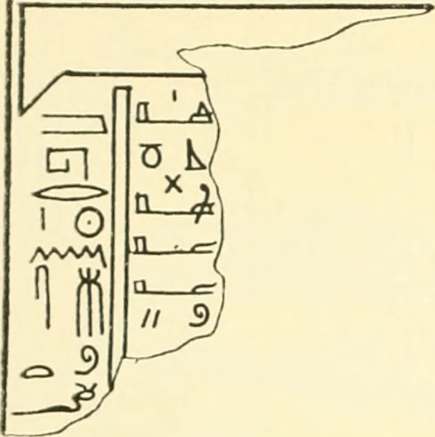 An illustration from Catalogue des monuments et inscriptions de l'Égypte antique / publié sous les auspices de S.A. Abbas II Helmi par la direction générale du Service des antiquités [de l'Égypte] ; par J. de Morgan, U. Bouriant, G. Legrain, G. Jéquier, A. Barsanti, 1894, leaf 27