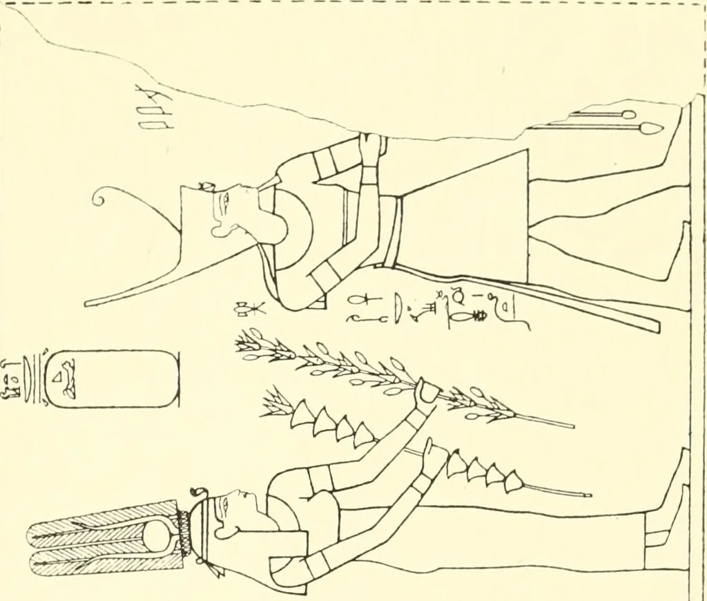 An illustration from Catalogue des monuments et inscriptions de l'Égypte antique / publié sous les auspices de S.A. Abbas II Helmi par la direction générale du Service des antiquités [de l'Égypte] ; par J. de Morgan, U. Bouriant, G. Legrain, G. Jéquier, A. Barsanti, 1894, leaf 38