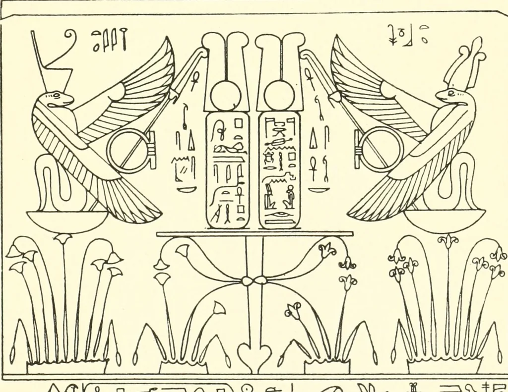 An illustration from Catalogue des monuments et inscriptions de l'Égypte antique / publié sous les auspices de S.A. Abbas II Helmi par la direction générale du Service des antiquités [de l'Égypte] ; par J. de Morgan, U. Bouriant, G. Legrain, G. Jéquier, A. Barsanti, 1894, leaf 44