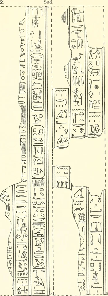 An illustration from Catalogue des monuments et inscriptions de l'Égypte antique / publié sous les auspices de S.A. Abbas II Helmi par la direction générale du Service des antiquités [de l'Égypte] ; par J. de Morgan, U. Bouriant, G. Legrain, G. Jéquier, A. Barsanti, 1894, leaf 52