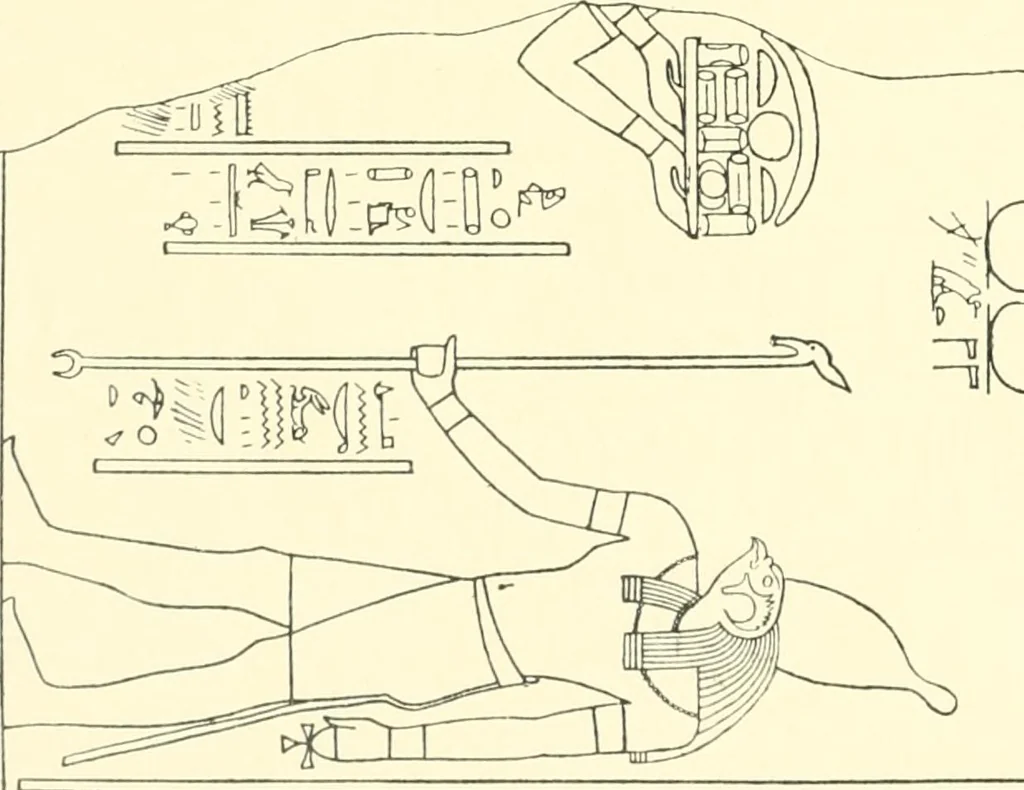 An illustration from Catalogue des monuments et inscriptions de l'Égypte antique / publié sous les auspices de S.A. Abbas II Helmi par la direction générale du Service des antiquités [de l'Égypte] ; par J. de Morgan, U. Bouriant, G. Legrain, G. Jéquier, A. Barsanti, 1894, leaf 57
