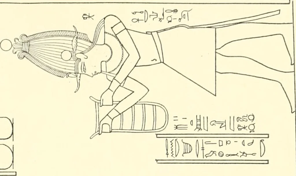 An illustration from Catalogue des monuments et inscriptions de l'Égypte antique / publié sous les auspices de S.A. Abbas II Helmi par la direction générale du Service des antiquités [de l'Égypte] ; par J. de Morgan, U. Bouriant, G. Legrain, G. Jéquier, A. Barsanti, 1894, leaf 58