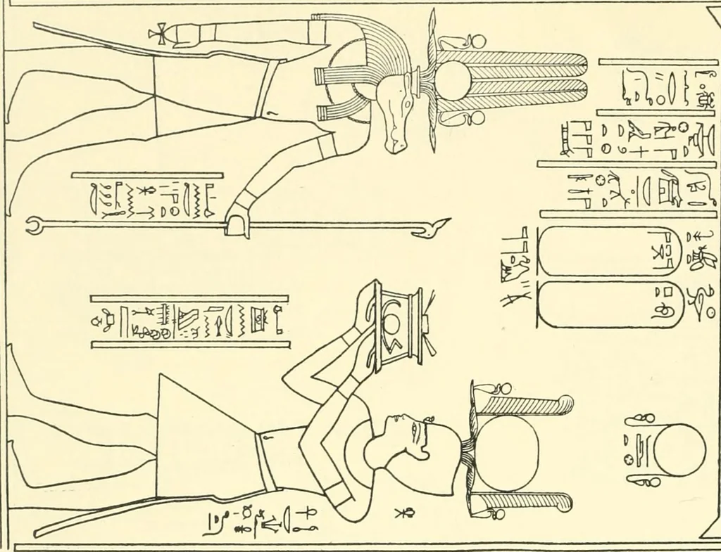 An illustration from Catalogue des monuments et inscriptions de l'Égypte antique / publié sous les auspices de S.A. Abbas II Helmi par la direction générale du Service des antiquités [de l'Égypte] ; par J. de Morgan, U. Bouriant, G. Legrain, G. Jéquier, A. Barsanti, 1894, leaf 59