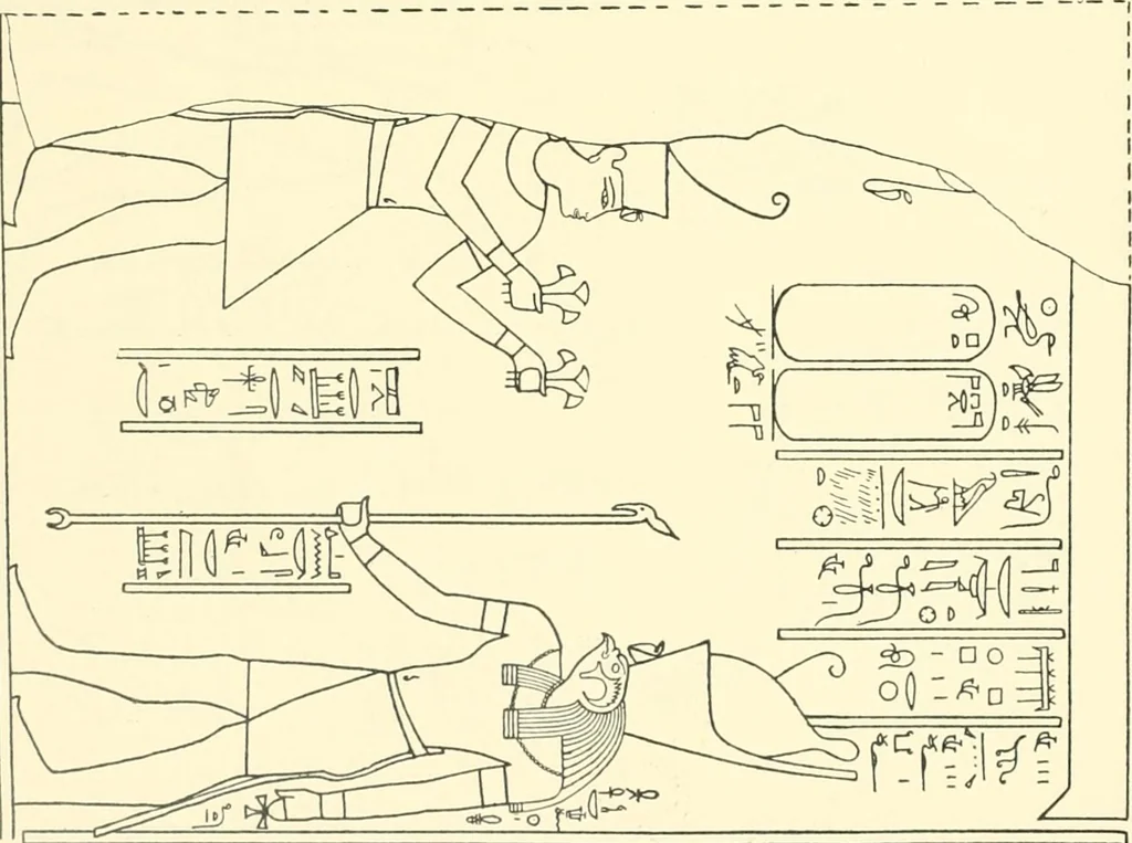 An illustration from Catalogue des monuments et inscriptions de l'Égypte antique / publié sous les auspices de S.A. Abbas II Helmi par la direction générale du Service des antiquités [de l'Égypte] ; par J. de Morgan, U. Bouriant, G. Legrain, G. Jéquier, A. Barsanti, 1894, leaf 59