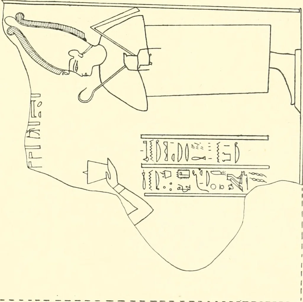 An illustration from Catalogue des monuments et inscriptions de l'Égypte antique / publié sous les auspices de S.A. Abbas II Helmi par la direction générale du Service des antiquités [de l'Égypte] ; par J. de Morgan, U. Bouriant, G. Legrain, G. Jéquier, A. Barsanti, 1894, leaf 60