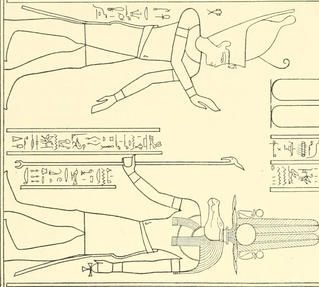 An illustration from Catalogue des monuments et inscriptions de l'Égypte antique / publié sous les auspices de S.A. Abbas II Helmi par la direction générale du Service des antiquités [de l'Égypte] ; par J. de Morgan, U. Bouriant, G. Legrain, G. Jéquier, A. Barsanti, 1894, leaf 63