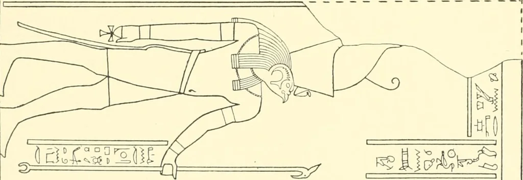 An illustration from Catalogue des monuments et inscriptions de l'Égypte antique / publié sous les auspices de S.A. Abbas II Helmi par la direction générale du Service des antiquités [de l'Égypte] ; par J. de Morgan, U. Bouriant, G. Legrain, G. Jéquier, A. Barsanti, 1894, leaf 63
