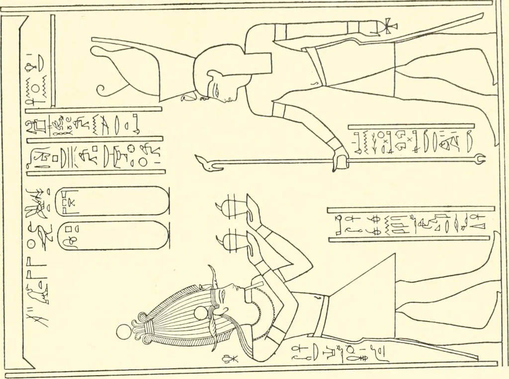 An illustration from Catalogue des monuments et inscriptions de l'Égypte antique / publié sous les auspices de S.A. Abbas II Helmi par la direction générale du Service des antiquités [de l'Égypte] ; par J. de Morgan, U. Bouriant, G. Legrain, G. Jéquier, A. Barsanti, 1894, leaf 64