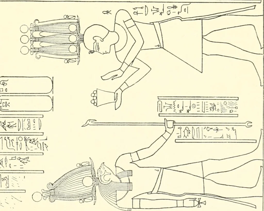 An illustration from Catalogue des monuments et inscriptions de l'Égypte antique / publié sous les auspices de S.A. Abbas II Helmi par la direction générale du Service des antiquités [de l'Égypte] ; par J. de Morgan, U. Bouriant, G. Legrain, G. Jéquier, A. Barsanti, 1894, leaf 64