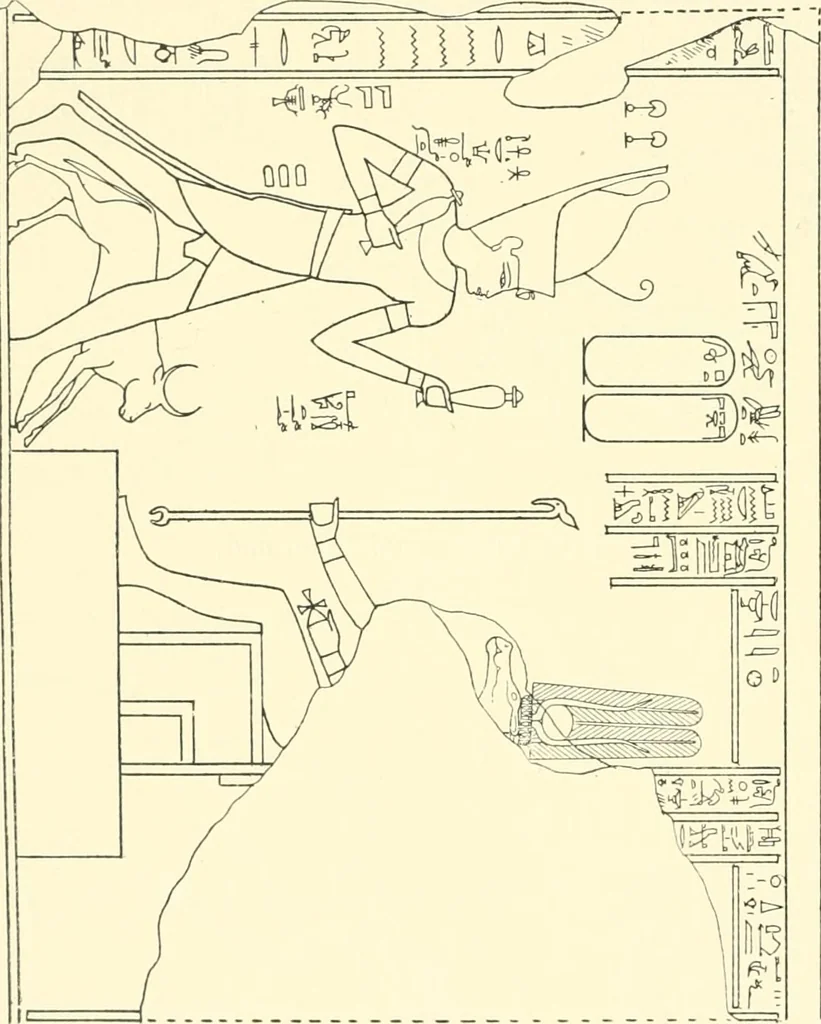 An illustration from Catalogue des monuments et inscriptions de l'Égypte antique / publié sous les auspices de S.A. Abbas II Helmi par la direction générale du Service des antiquités [de l'Égypte] ; par J. de Morgan, U. Bouriant, G. Legrain, G. Jéquier, A. Barsanti, 1894, leaf 67