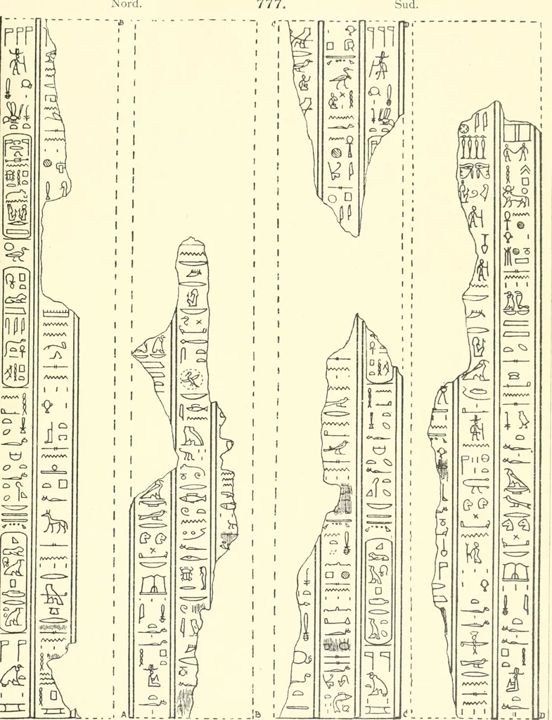 An illustration from Catalogue des monuments et inscriptions de l'Égypte antique / publié sous les auspices de S.A. Abbas II Helmi par la direction générale du Service des antiquités [de l'Égypte] ; par J. de Morgan, U. Bouriant, G. Legrain, G. Jéquier, A. Barsanti, 1894, leaf 68