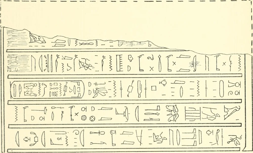 An illustration from Catalogue des monuments et inscriptions de l'Égypte antique / publié sous les auspices de S.A. Abbas II Helmi par la direction générale du Service des antiquités [de l'Égypte] ; par J. de Morgan, U. Bouriant, G. Legrain, G. Jéquier, A. Barsanti, 1894, leaf 69