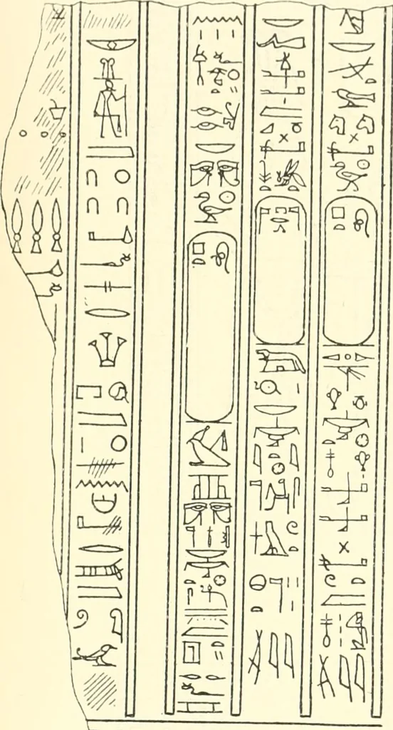 An illustration from Catalogue des monuments et inscriptions de l'Égypte antique / publié sous les auspices de S.A. Abbas II Helmi par la direction générale du Service des antiquités [de l'Égypte] ; par J. de Morgan, U. Bouriant, G. Legrain, G. Jéquier, A. Barsanti, 1894, leaf 86