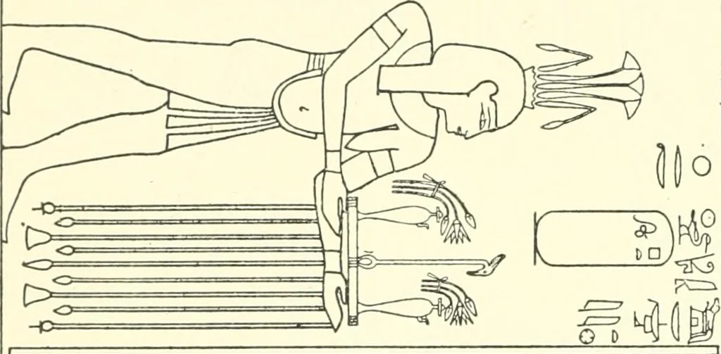 An illustration from Catalogue des monuments et inscriptions de l'Égypte antique / publié sous les auspices de S.A. Abbas II Helmi par la direction générale du Service des antiquités [de l'Égypte] ; par J. de Morgan, U. Bouriant, G. Legrain, G. Jéquier, A. Barsanti, 1894, leaf 93