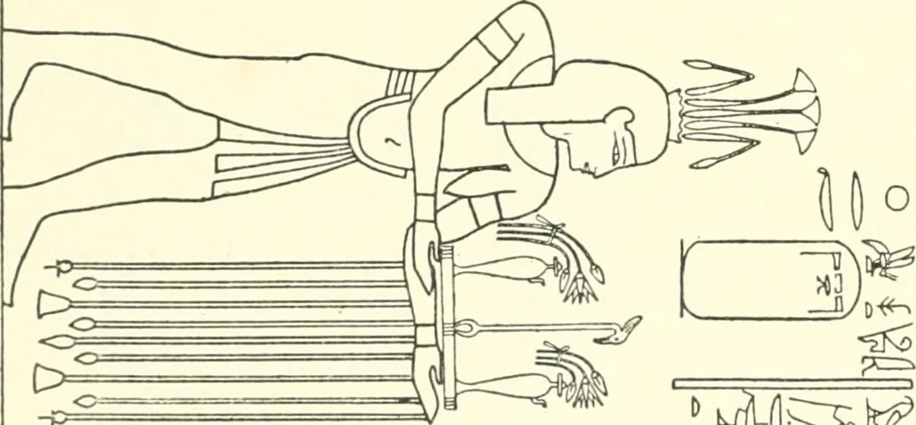 An illustration from Catalogue des monuments et inscriptions de l'Égypte antique / publié sous les auspices de S.A. Abbas II Helmi par la direction générale du Service des antiquités [de l'Égypte] ; par J. de Morgan, U. Bouriant, G. Legrain, G. Jéquier, A. Barsanti, 1894, leaf 93