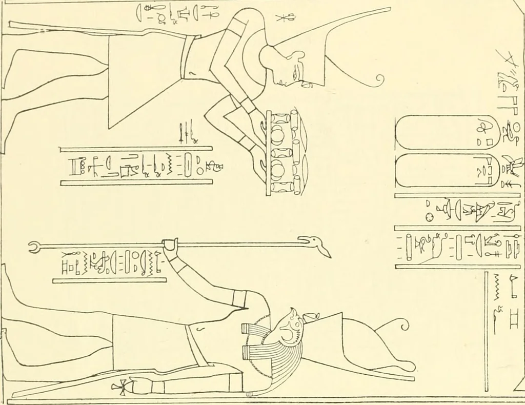 An illustration from Catalogue des monuments et inscriptions de l'Égypte antique / publié sous les auspices de S.A. Abbas II Helmi par la direction générale du Service des antiquités [de l'Égypte] ; par J. de Morgan, U. Bouriant, G. Legrain, G. Jéquier, A. Barsanti, 1894, leaf 97