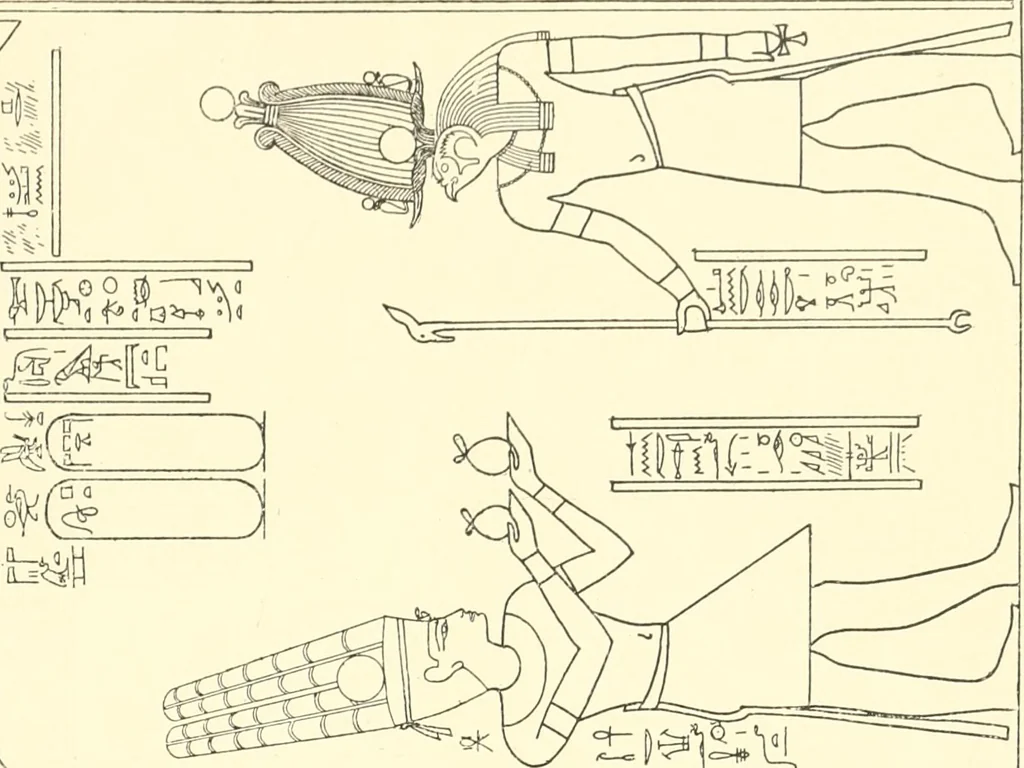 An illustration from Catalogue des monuments et inscriptions de l'Égypte antique / publié sous les auspices de S.A. Abbas II Helmi par la direction générale du Service des antiquités [de l'Égypte] ; par J. de Morgan, U. Bouriant, G. Legrain, G. Jéquier, A. Barsanti, 1894, leaf 98