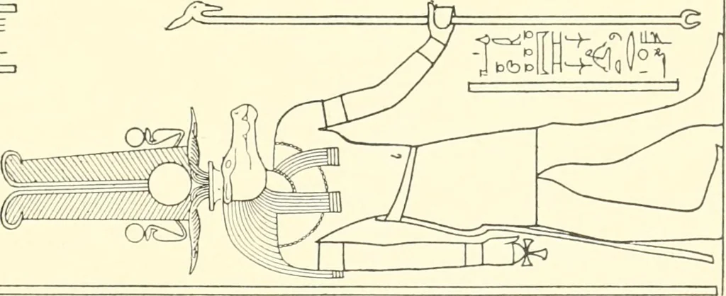 An illustration from Catalogue des monuments et inscriptions de l'Égypte antique / publié sous les auspices de S.A. Abbas II Helmi par la direction générale du Service des antiquités [de l'Égypte] ; par J. de Morgan, U. Bouriant, G. Legrain, G. Jéquier, A. Barsanti, 1894, leaf 98