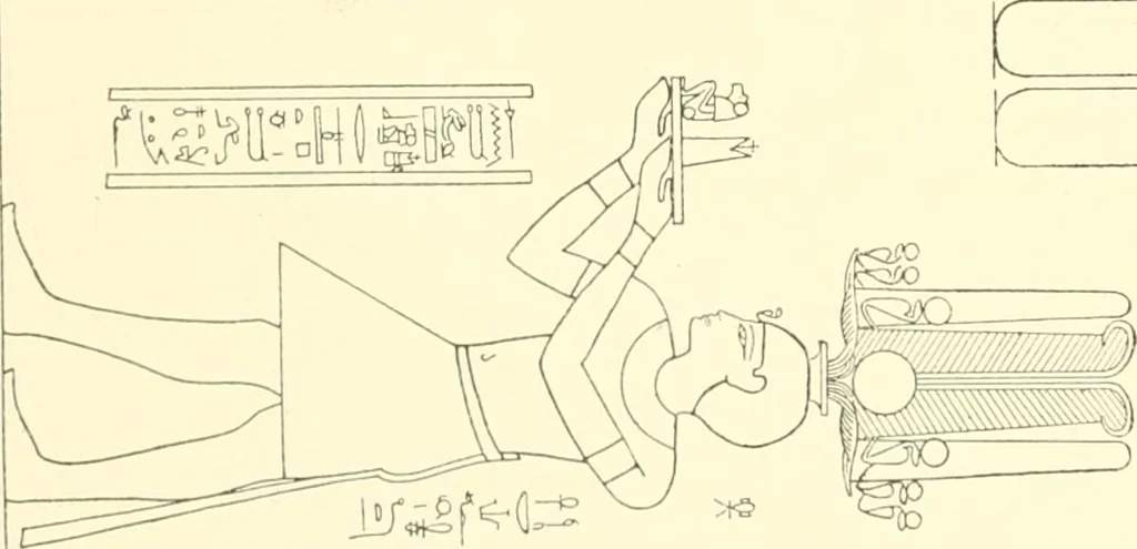 An illustration from Catalogue des monuments et inscriptions de l'Égypte antique / publié sous les auspices de S.A. Abbas II Helmi par la direction générale du Service des antiquités [de l'Égypte] ; par J. de Morgan, U. Bouriant, G. Legrain, G. Jéquier, A. Barsanti, 1894, leaf 99