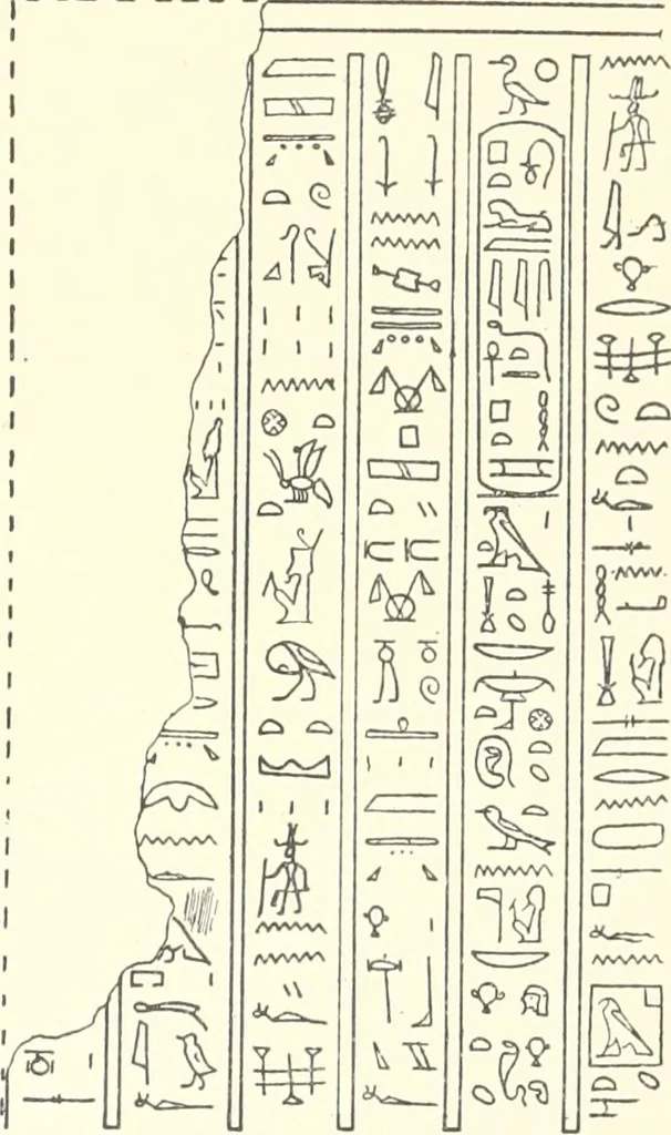 An illustration from Catalogue des monuments et inscriptions de l'Égypte antique / publié sous les auspices de S.A. Abbas II Helmi par la direction générale du Service des antiquités [de l'Égypte] ; par J. de Morgan, U. Bouriant, G. Legrain, G. Jéquier, A. Barsanti, 1894, leaf 102