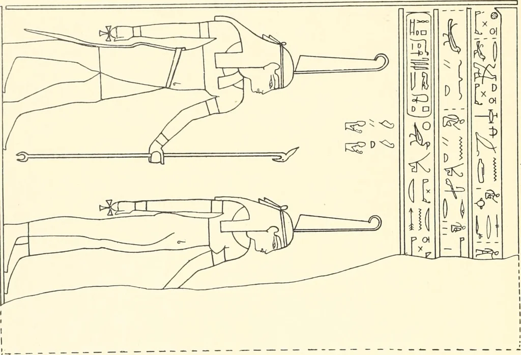 An illustration from Catalogue des monuments et inscriptions de l'Égypte antique / publié sous les auspices de S.A. Abbas II Helmi par la direction générale du Service des antiquités [de l'Égypte] ; par J. de Morgan, U. Bouriant, G. Legrain, G. Jéquier, A. Barsanti, 1894, leaf 103