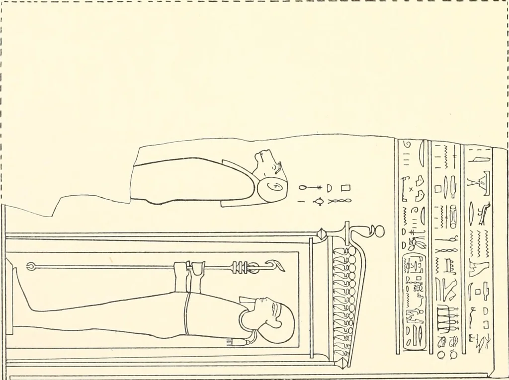 An illustration from Catalogue des monuments et inscriptions de l'Égypte antique / publié sous les auspices de S.A. Abbas II Helmi par la direction générale du Service des antiquités [de l'Égypte] ; par J. de Morgan, U. Bouriant, G. Legrain, G. Jéquier, A. Barsanti, 1894, leaf 103