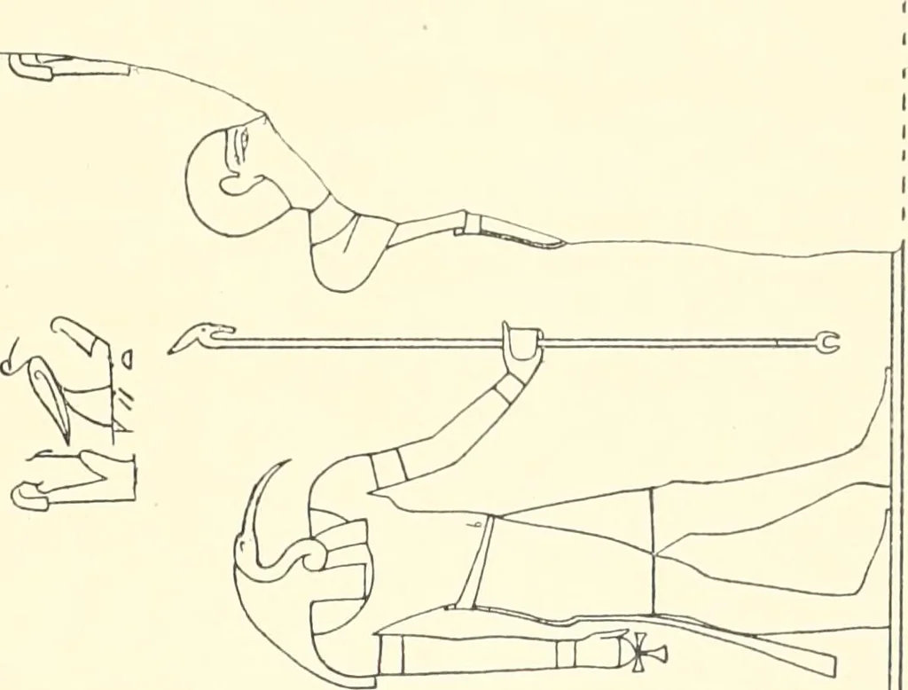 An illustration from Catalogue des monuments et inscriptions de l'Égypte antique / publié sous les auspices de S.A. Abbas II Helmi par la direction générale du Service des antiquités [de l'Égypte] ; par J. de Morgan, U. Bouriant, G. Legrain, G. Jéquier, A. Barsanti, 1894, leaf 104