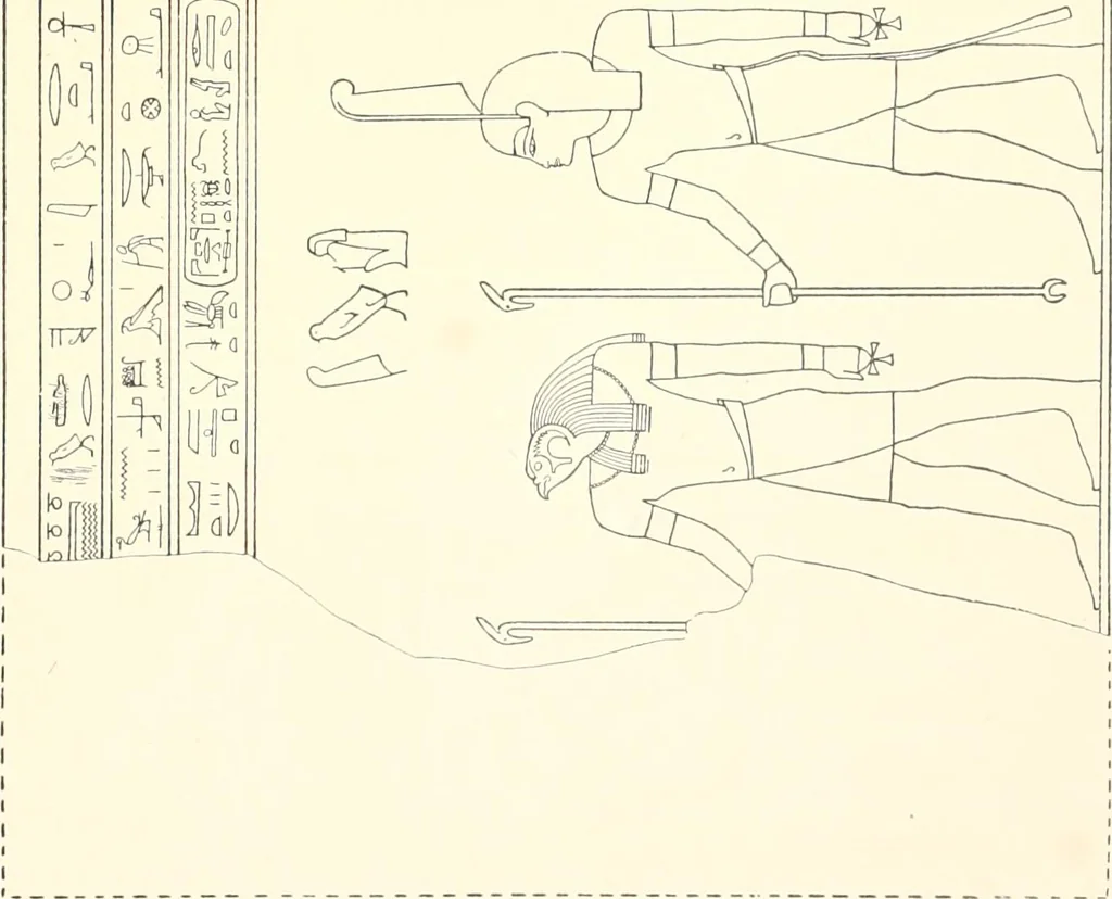 An illustration from Catalogue des monuments et inscriptions de l'Égypte antique / publié sous les auspices de S.A. Abbas II Helmi par la direction générale du Service des antiquités [de l'Égypte] ; par J. de Morgan, U. Bouriant, G. Legrain, G. Jéquier, A. Barsanti, 1894, leaf 104