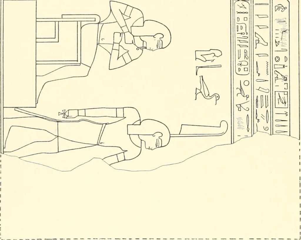 An illustration from Catalogue des monuments et inscriptions de l'Égypte antique / publié sous les auspices de S.A. Abbas II Helmi par la direction générale du Service des antiquités [de l'Égypte] ; par J. de Morgan, U. Bouriant, G. Legrain, G. Jéquier, A. Barsanti, 1894, leaf 105