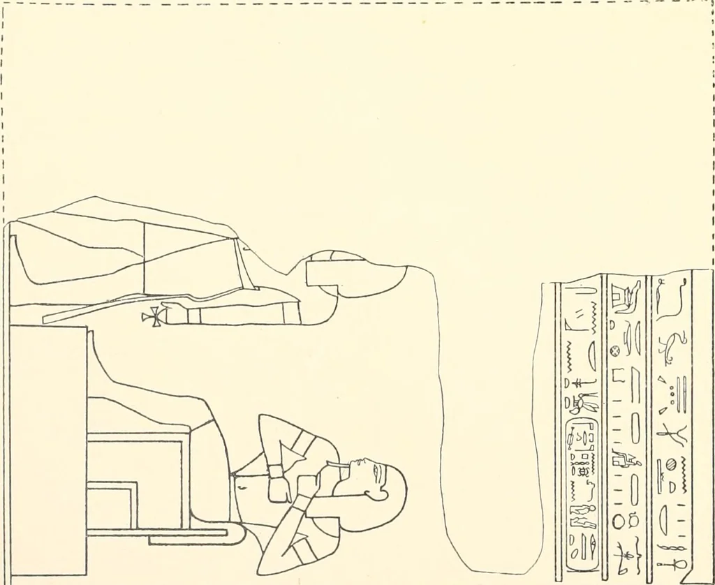An illustration from Catalogue des monuments et inscriptions de l'Égypte antique / publié sous les auspices de S.A. Abbas II Helmi par la direction générale du Service des antiquités [de l'Égypte] ; par J. de Morgan, U. Bouriant, G. Legrain, G. Jéquier, A. Barsanti, 1894, leaf 105